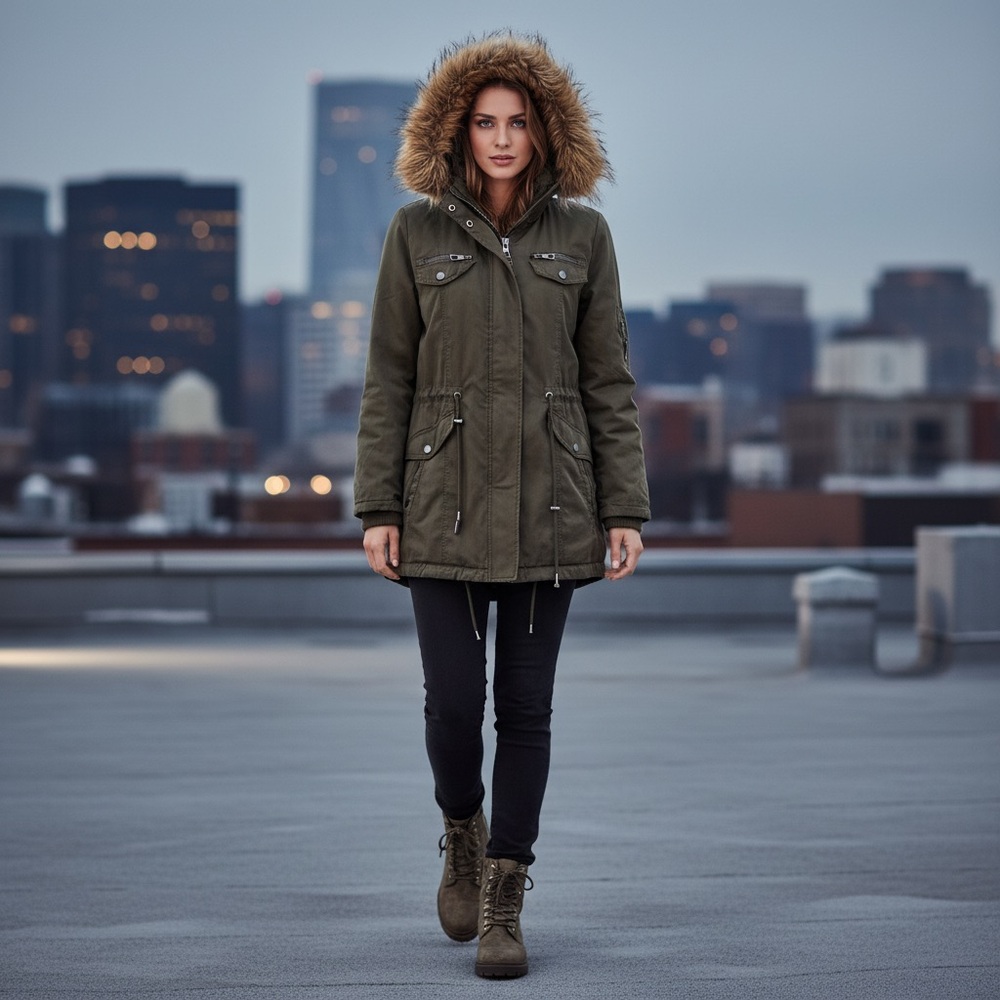 snobish collection Womens Green Hooded Utility Jacket - Size XL